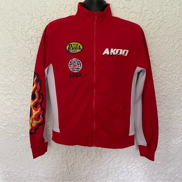Akoo Y2K Running Track Jacket Size Medium Red - Picture 2 of 7